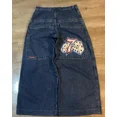 thumbnail image 1 of Lisheng by JNCO Jeans Unisexes Taille Haute Amples avec Motif de dés, Style Rétro de Rue, Bleu, Taille 7, 1 of 6