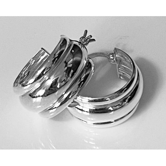 Sterling Silver (.925) Wide Shiny Hoop Earrings 3/8" Wide 3.2 grams Item #6007