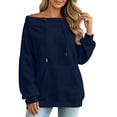 thumbnail image 6 of Women's Sweatshirts Crewneck Off Shoulder Sweatshirt with Pocket Casual Loose Fit Daily Outfits Fall Winter Tops, 6 of 10