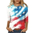 thumbnail image 2 of Cavosen USA Flag Shirts for Women Petite Independence Day 3/4 Sleeve Crewneck T Shirts American Flag Graphic Shirts Lady S 4th of July Casual Shirts Red White and Blue Tunic Tees Patriotic Clothes, 2 of 5