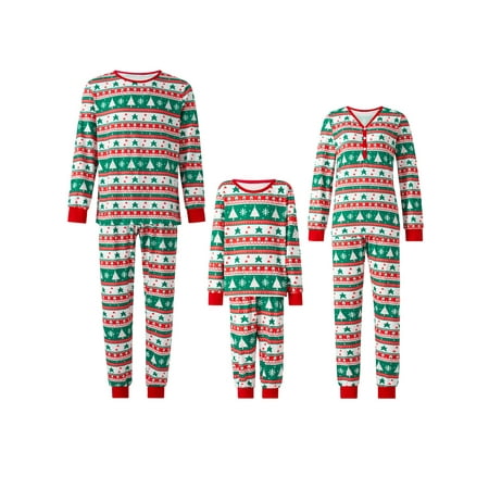 

xkwyshop Family Matching Pajama Sets Christmas Tree Print Pjs Set Holiday Sleepwear for Adult Kids Green Mom S