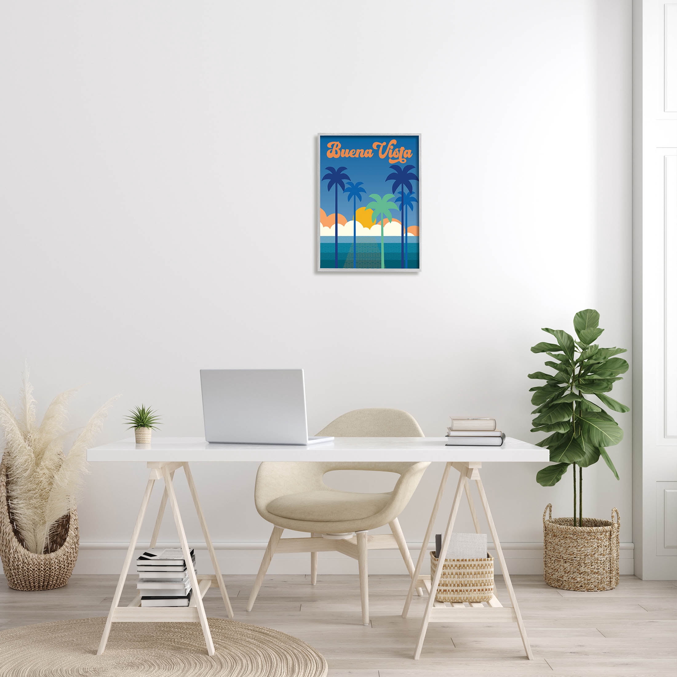 Stupell Industries Buena Vista Tropical Palms Scene Graphic Art Gray Framed Art Print Wall Art, Design by Wild Apple Portfolio