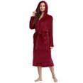 thumbnail image 6 of PajamaX Hooded Womens Robe, Long Plush Robes for Women, Two Side Pockets and Belts, Warm and Cozy (M, Burgundy), 6 of 7