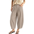thumbnail image 3 of HomeDM Pants for Women Cotton Blend High Waisted Lounge Trousers Khaki Wide Leg Athletic Work Pants with Pockets Size L, 3 of 8