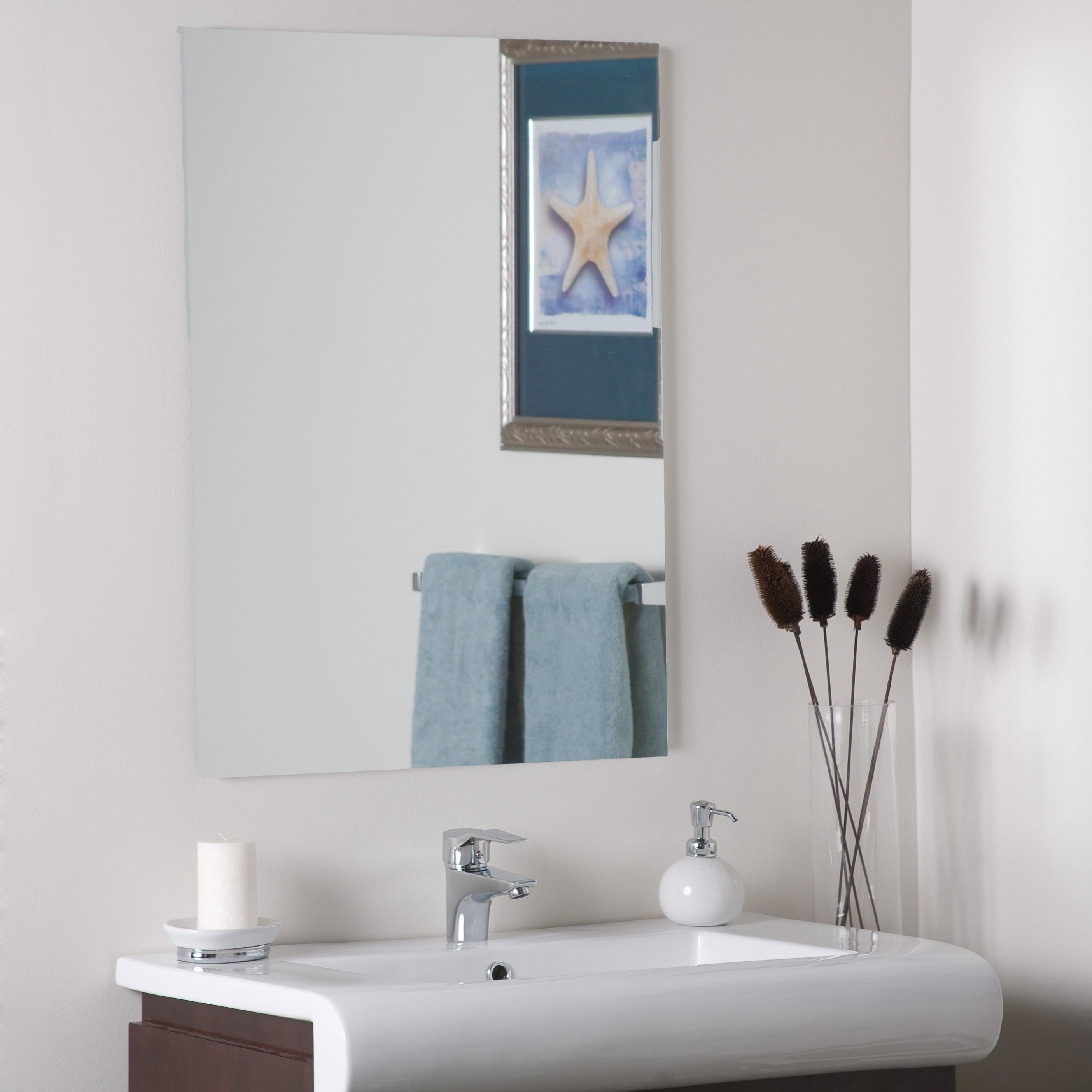 Reece 27.5 in. H x 19.5 in. W Rectangular Frameless Mirror with Dual Mounting Brackets