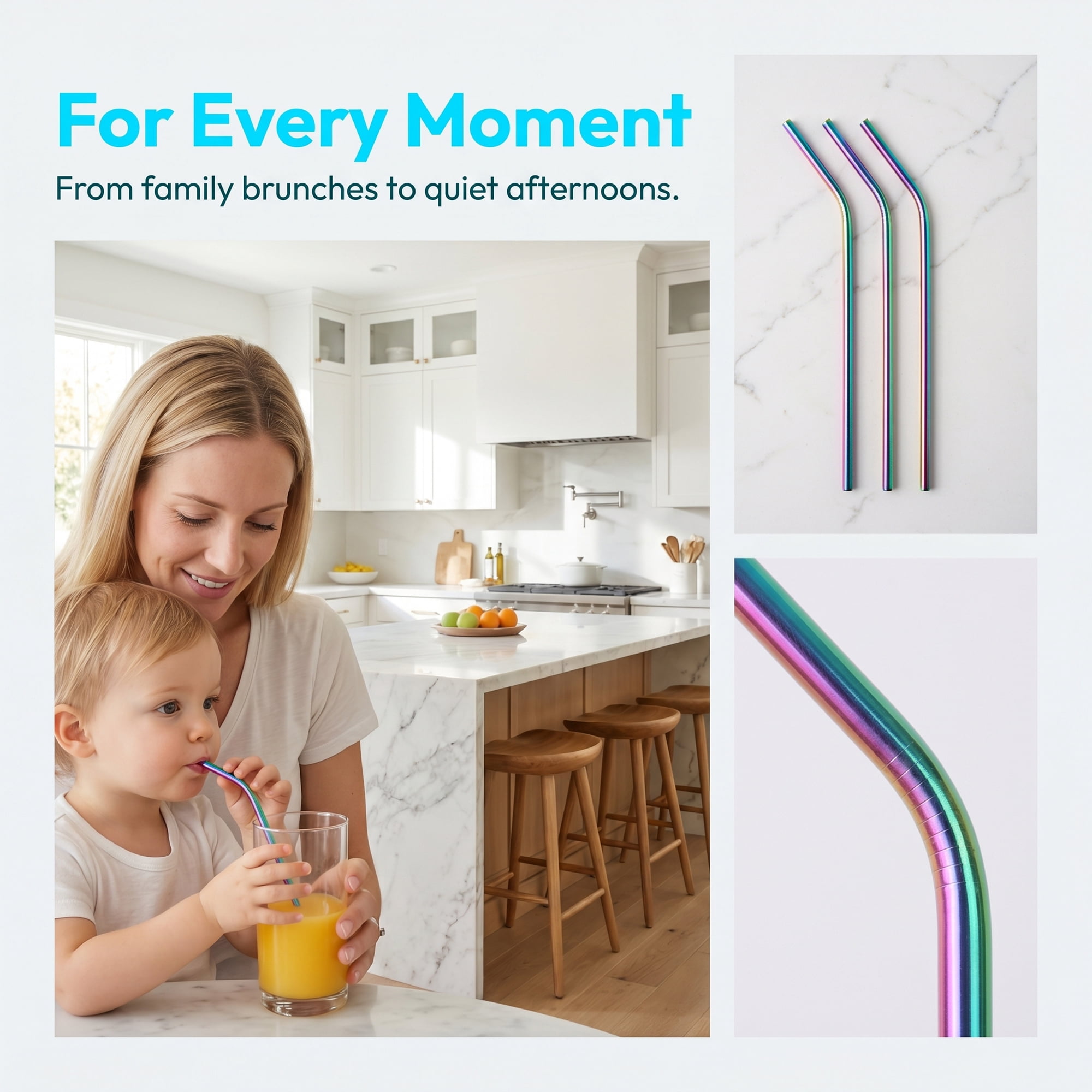 Unique Bargains 10Pcs Reusable Stainless Steel Dishwasher Safe Straws Iridescent A