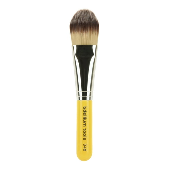 Bdellium Tools Professional Makeup MMF7 Brush - 948 Foundation - Short Wooden Handle for Convenient Travel, For Applying Foundation (Yellow, 1pc)