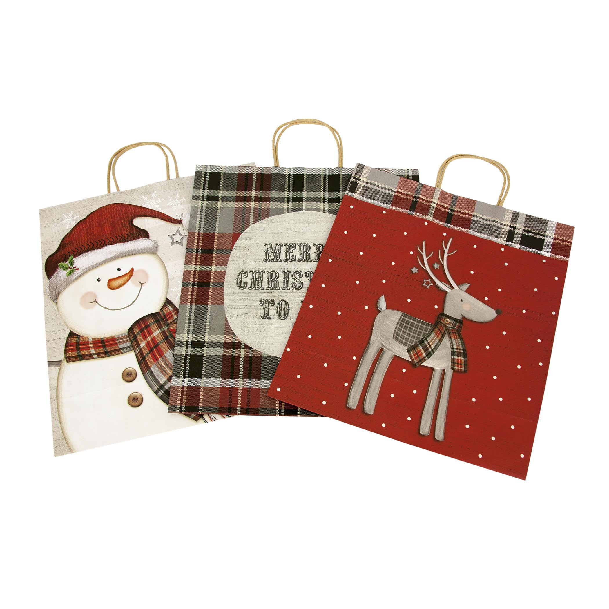 3 Pk Extra Large Kraft Paper Handle Bag Asst