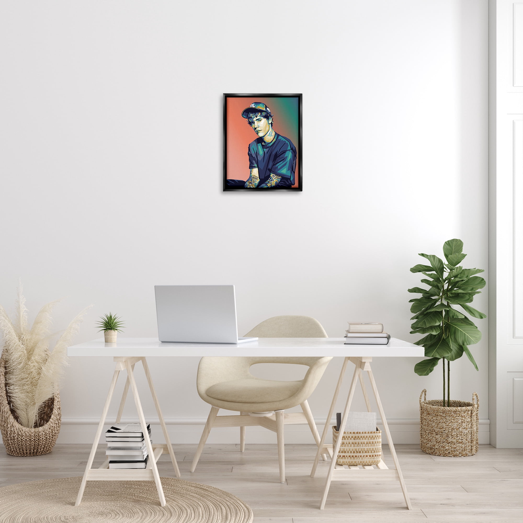 Stupell Industries Justin Portrait with Hat Abstract Painting Black Floater Framed Canvas Art Print Wall Art, 17 x 21