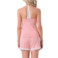 thumbnail image 3 of INSPIRE CHIC Womens Cami Pajamas Lace Trim V Neck 2 Piece Sleepwear Lingerie Tank Top with Shorts Loungewear Sets S Pink, 3 of 5