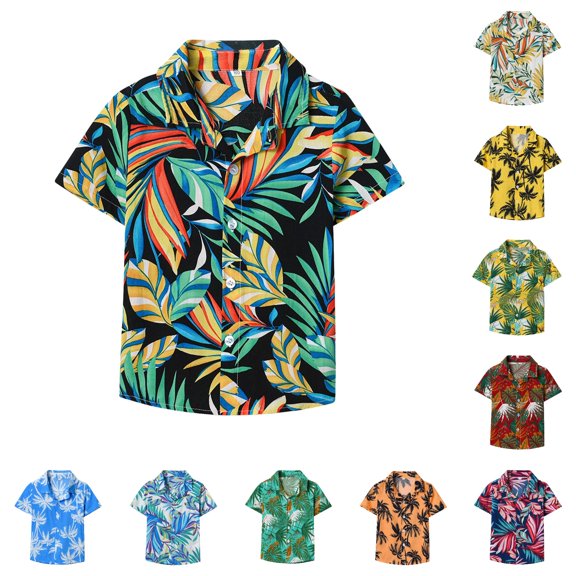 XAOFW Kids Toddler Boys Girls Shirts Short Sleeve Summer Casual Gentleman Shirts Hawaii Beach Holiday Floral Shirts Trendy Top 18-24 Months