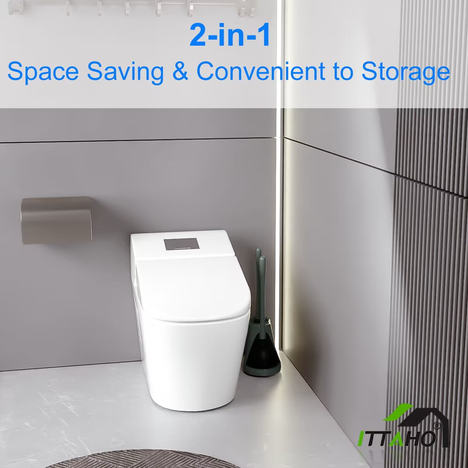 ITTAHO 2-in-1 Toilet Plunger & Toilet Bowl Brush Set, Bathroom Cleaning Tool with Holder