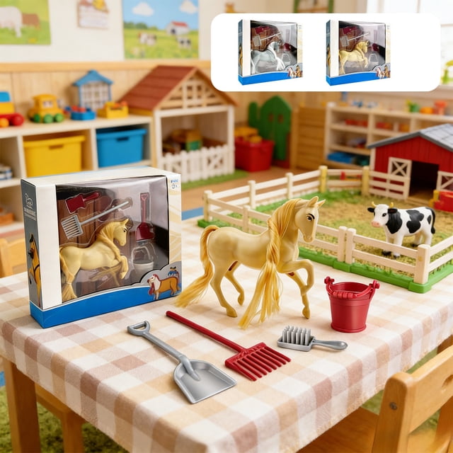 Sentmoon Cadeaux pour Garçon de 5 Ans Jouets pour Garçon de 8 Ans Jouet Cheval de Simulation pour Enfants Peigne à Cheveux Modèle de Cheval de Ferme Ensemble de Chevaux de Ranch Jouet
