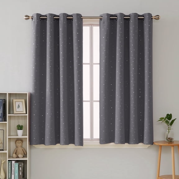 Deconovo Blackout Curtain Panels Silver Star Print for Living Room 52W x 45L inch Grey 2 Panels