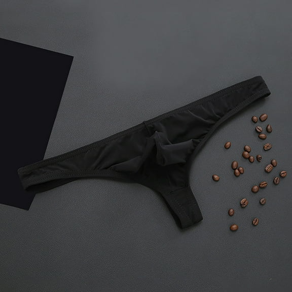 HUPOM Mens Underwear Boxer Briefs Male Thongs Medium waist Comfort Waist Solid Thong Black 2XL