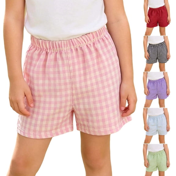 Jinhomg Toddle Girls Plaid Shorts Kids Gingham Boxer Shorts Elastic Waist Summer Cotton Short Pants Soft Loungewear Sleepwear 6M-7Y