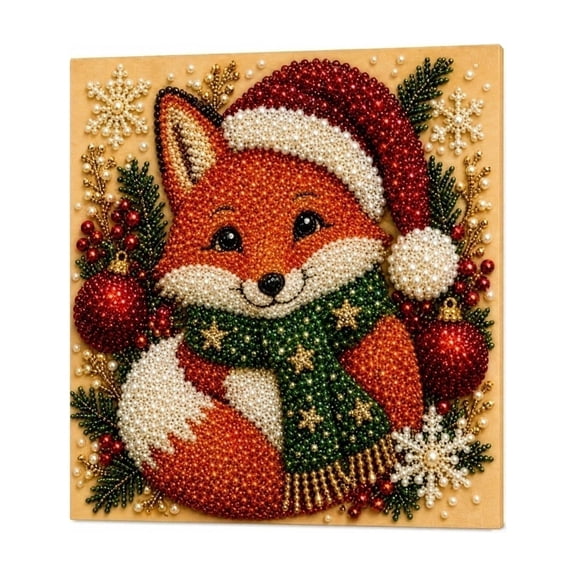 Christmas Pearl Art DIY Kit for Adults,Festive 3D Diamond Art Craft with Pearl Beads,Beginner Friendly Holiday Wall Decor and Seasonal Home Decor,Fox