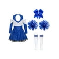 thumbnail image 2 of Xnihocha Girls Cheerleading Uniform Dance Costume Crop Top with Skirt Knee Socks Match Pom poms Set B Blue 6, 2 of 5