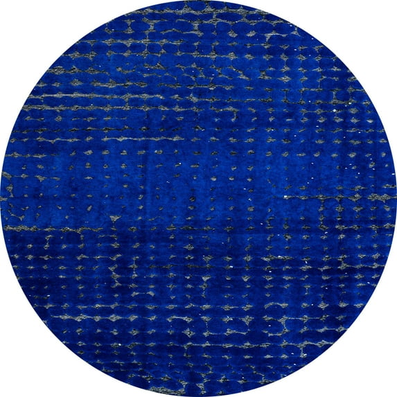 Ahgly Company Indoor Round Abstract Blue Abstract Area Rugs, 7' Round
