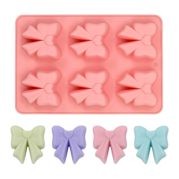 VMWMSSR Bow Shaped Silicone Molds, 6-Cavity Cute Bow Baking Trays, Reusable Non-Stick Food Grade Moulds For Chocolate Candy Jelly Soap White-26cm