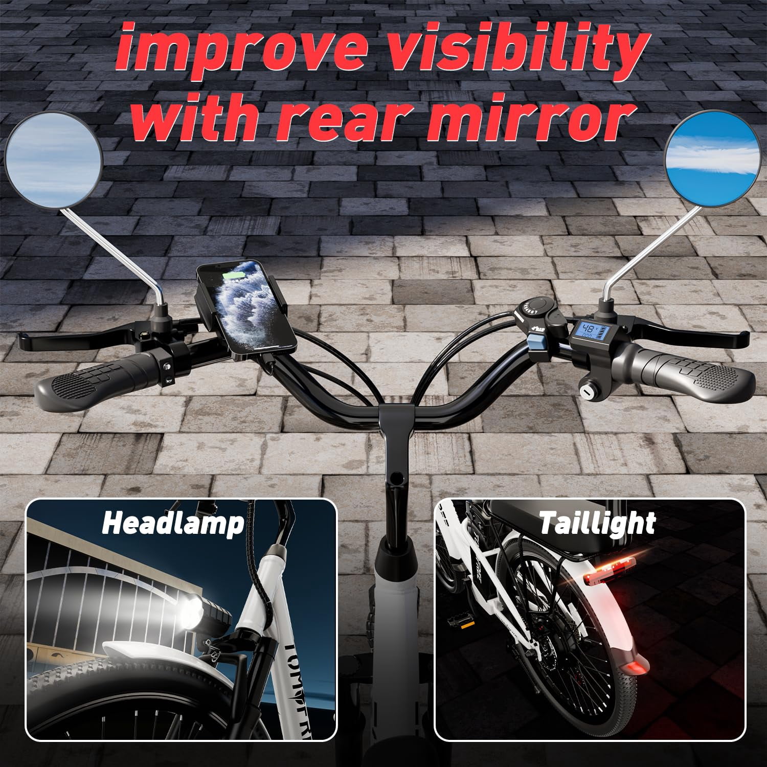 Tomofree Cityscape Electric Bike 500W E-bike 48V 20Ah Electric City Cruiser Bicycle 22mph Electric Commuter Bike for Adults 7-Speed, 24" E Bike for Female Male,White/Black