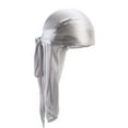 thumbnail image 1 of Versatility At Best Silky Durag With Long Tail Turban Headwear Elastic For All Occasions Wide Range Silver grey, 1 of 8