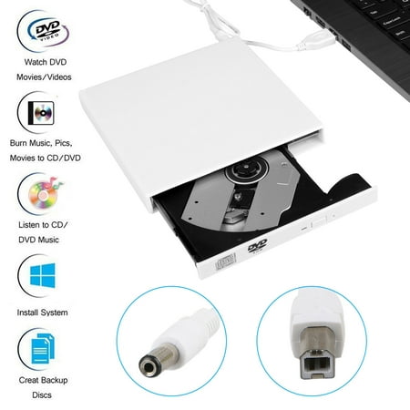 External USB 2.0 CD DVD-RW DVD-ROM Drive Writer Burner for Win 10 7 PC Laptop Raspberry, Mac, Macbook Pro Air (Best Cd Drive For Macbook Air)