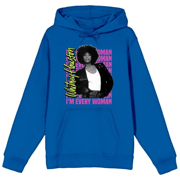 Whitney Houston I'm Every Woman Long Sleeve Royal Blue Women's Hooded Sweatshirt-Large