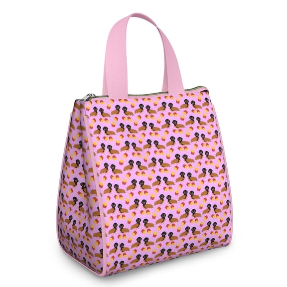 Pink Dachshund Chips Insulated Lunch Bag for Women & Adults,Large Portable Soft Cooler Lunch Bag,Thermal Food Storage Tote with Pearl Cotton,8.66L,8.75x5.75x9.5 Inch