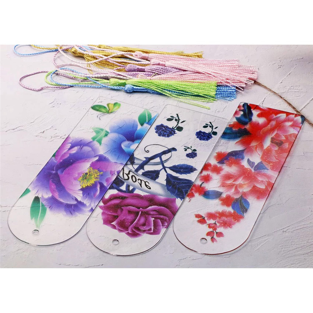 Blank Clear Acrylic Bookmarks 80Pcs Rectangle Craft Transparent Acrylic Book Markers with 80Pcs Small Bookmark Tassels