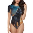 thumbnail image 1 of Balery Moonlit Night Sky Wolf Body de cuello redondo de manga corta para mujer Tops de manga corta Tops básicos-Large, 1 of 7