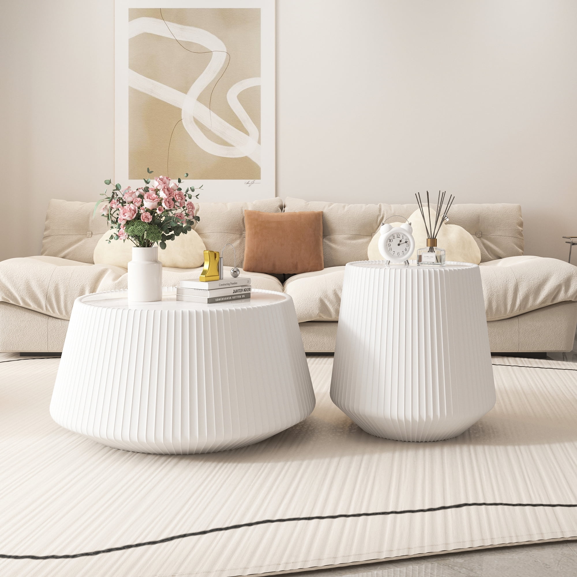 Leumius Light Sintered Stone Top Cup Shape Leather Coffee Modern Sofa Table for Apartment Living Room Furniture White 2