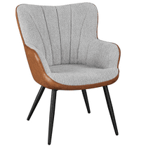 Renwick Modern Upholstered Faux Leather Accent Chair with Pleated Curved Back, Retro Brown