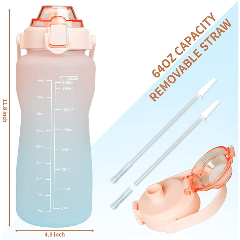 2 L Large Water Bottle with Straw & Motivational Time Marker