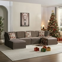 ZAFLY U Shaped Modular Sectional Sofa Couch, Convertible L Shaped Couch Sofa, Queen Sleeper Sofa Bed, Variable Modular Oversized Couch for Living Room (Brown)