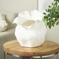 thumbnail image 2 of DecMode 13" Abstract Wide Rounded Floral Shaped White Ceramic Vase with Petal Rim, 2 of 9