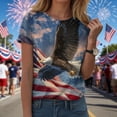 thumbnail image 2 of felwors Women's Casual Patriotic Graphic T-Shirt – USA Flag, Eagle, Statue of Liberty & Fireworks Print, Short Sleeve Crew Neck Tee for 4th of July Events (Brick Red, M), 2 of 8