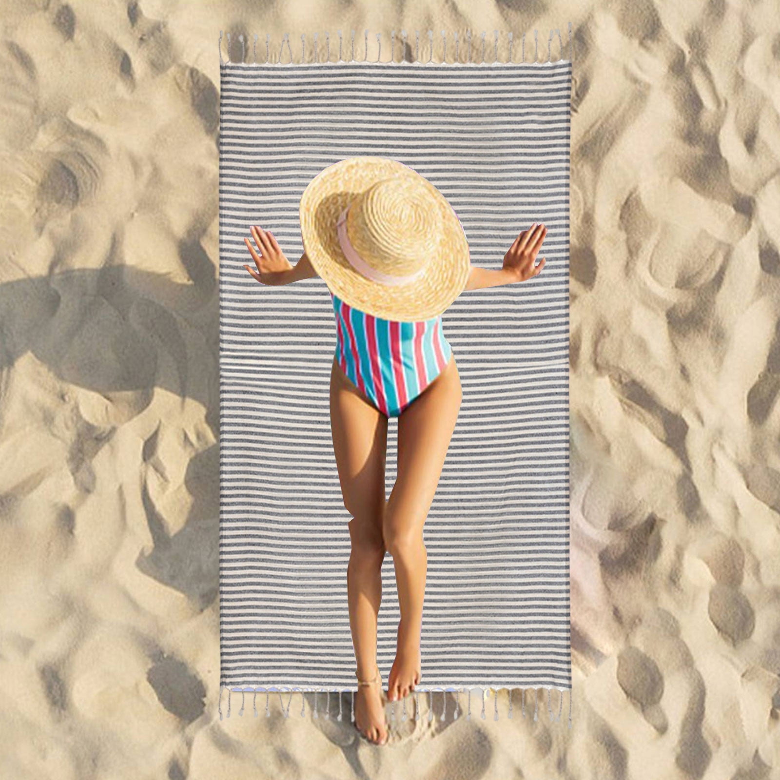 2-in-1 Foldable Beach Towel Backpack – Printed Bath Towel with Built-in Storage, Convertible Beach Mat & Carry Bag, Absorbent for Pool, Camping, Yoga and Travel
