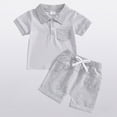 thumbnail image 2 of TOWED22 Toddler Baby Boy 2Pcs Summer Outfit Lobster Crawfish Embroidery Short Sleeve T-Shirt Gingham Shorts Set Grey,6-12 M, 2 of 8
