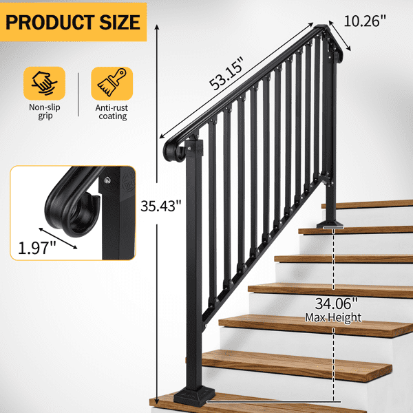4‑Tier ABS Plastic Handrail for Patio Courtyard Stairs, Matte Black