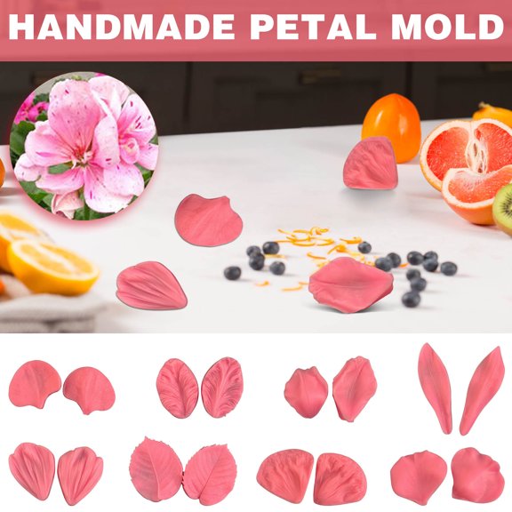Silicone Flower Fondant Molds Set for Cake Decorating – Rose Leaf, Orchid, Anemone, Candy and Chocolate Molds, Food Grade Nonstick, Oven and Freezer