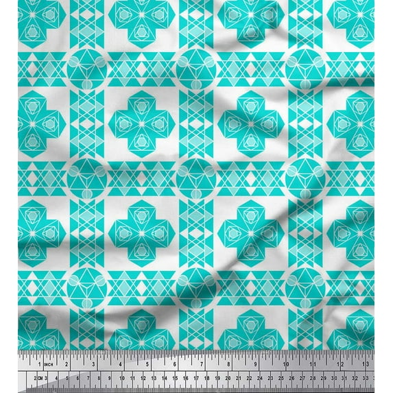 Soimoi Green Cotton Duck Fabric Triangle Art Geometric Print Sewing Fabric Yard 42 Inch Wide