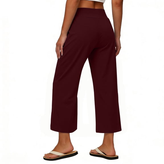 hotojiny Women's Wide Leg Pants with Pockets V Crossover High Waist Loose Sweatpants Fashion Cropped Lounge Yoga Workout Sweatpants