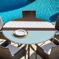 thumbnail image 6 of Blue Brown Morocco Round Tablecloth, Fitted Table Cover with Elastic for 36"-44" Round Tables, Geometric Stripes Aqua Stitching Table Cloth Outdoor Indoor Dinning Party Waterproof Tablecloths, 6 of 7