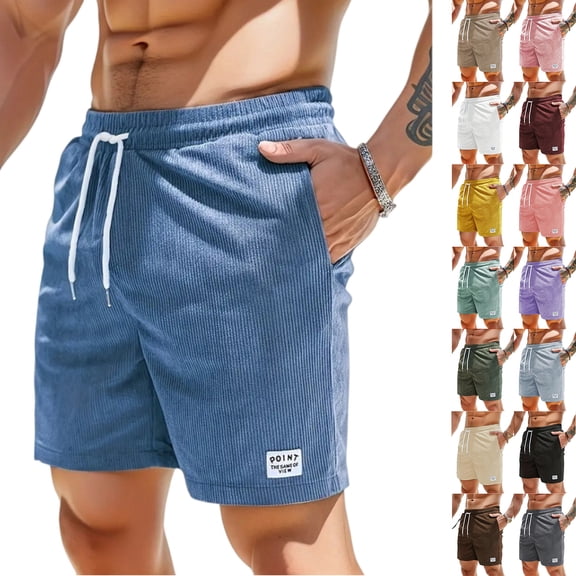 Mens Corduroy Shorts Casual Elastic Waist Drawstring 2026 Summer Beach Lounge Short Pink M