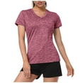 thumbnail image 2 of Red T Shirts for Women V Neck Short Sleeve Moisture Wicking Athletic Shirts Sport Activewear Top Going Out Tops for Women, 2 of 6