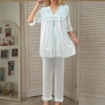 thumbnail image 2 of FAIWAD Womens 2Pcs Pajamas Set Babydoll Ruffle Pullover Tops and Full Length Pants Summer Lightweight Princess Sleepwear Sets, 2 of 5