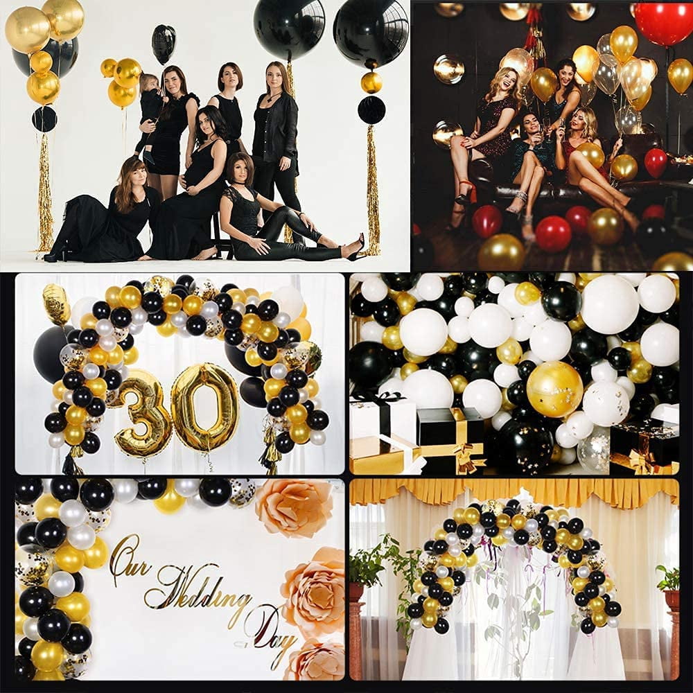 60th Birthday Decorations for Men Women, Black Gold Party Decorations Supplies Balloon Garland Arch Kit with Happy Birthday Banner Tassels Confetti Balloon Number 60 Birthday Wedding Anniversary