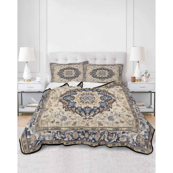 Quilts Queen Size, Vintage Boho Soft Comforter Bedding Set for Bed, Rustic Southwestern Geometric Ethnic Lightweight Quilted Bedspread with Pillow Cover(2 Pieces) for All Season, 90x96 Inch