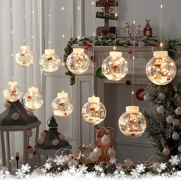 Christmas Tree Curtain Lights, 9.8FT USB Powered with Remote Control for Living Room, Window and Christmas Home Decorations, Warm White, Design C